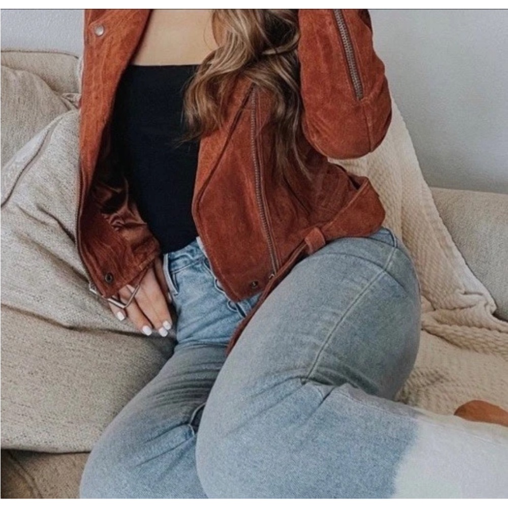 Blank NYC BlankNYC Suede Leather Moto jacket Sedona Rust Brown Size L Large